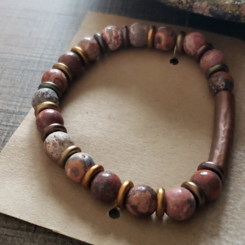 Fossilized Jasper and Copper Aromatherapy Bracelet - Picture 4 of 4